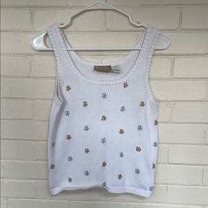 Vintage White Knit Tank with Floral Accents